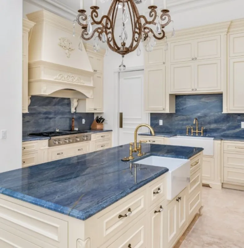 kitchen with blue countertops
