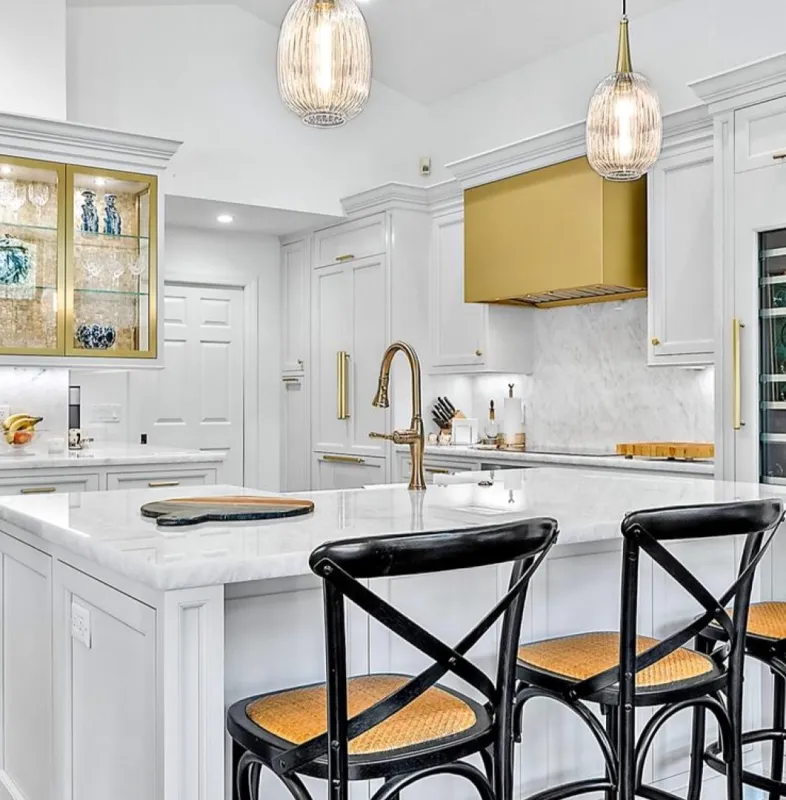 white modern kitchen with large island