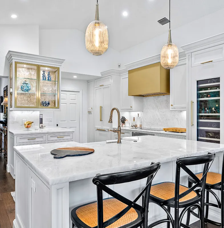 white modern kitchen with large island